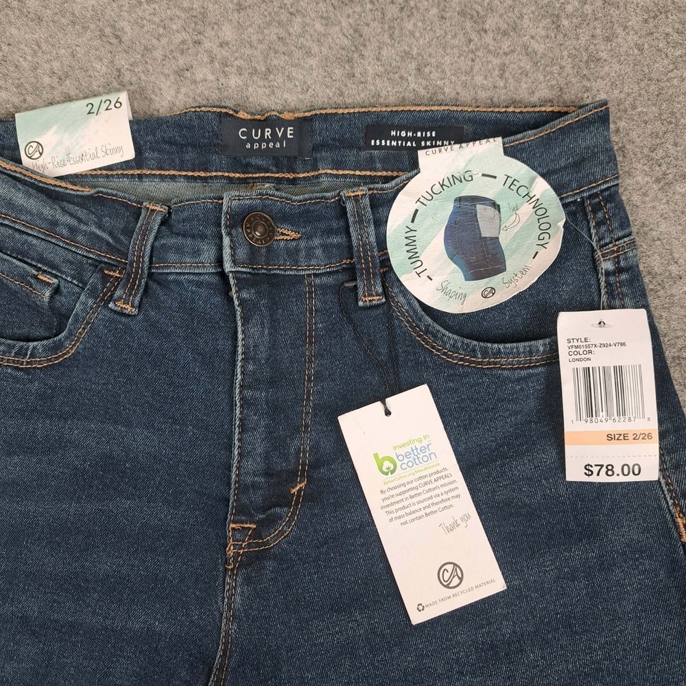 Curve Appeal Jeans Womens 2/26 Blue High Rise‎ Essential Skinny Tucking Tech NWT